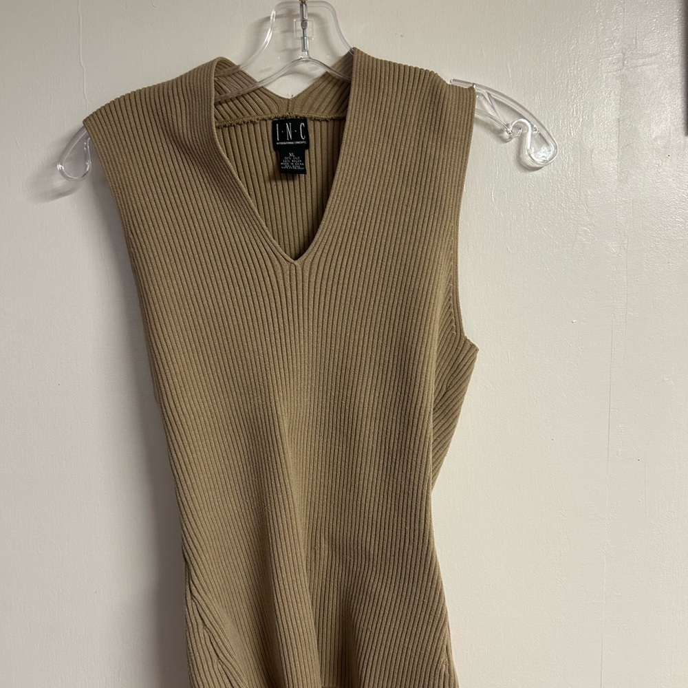 INC Tan Sleeveless Ribbed Knit Top
